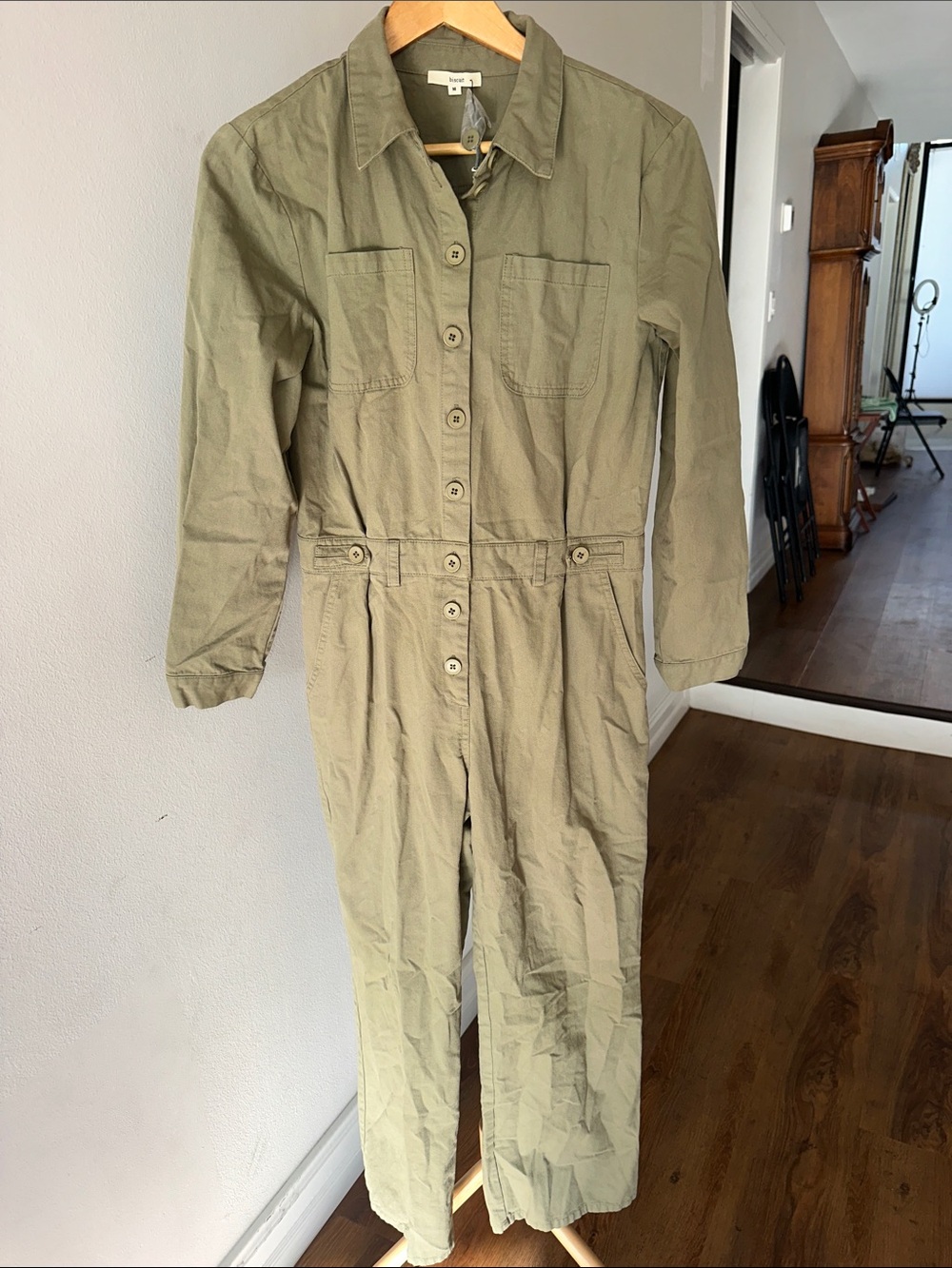 Utility Button-Front Jumpsuit in Olive